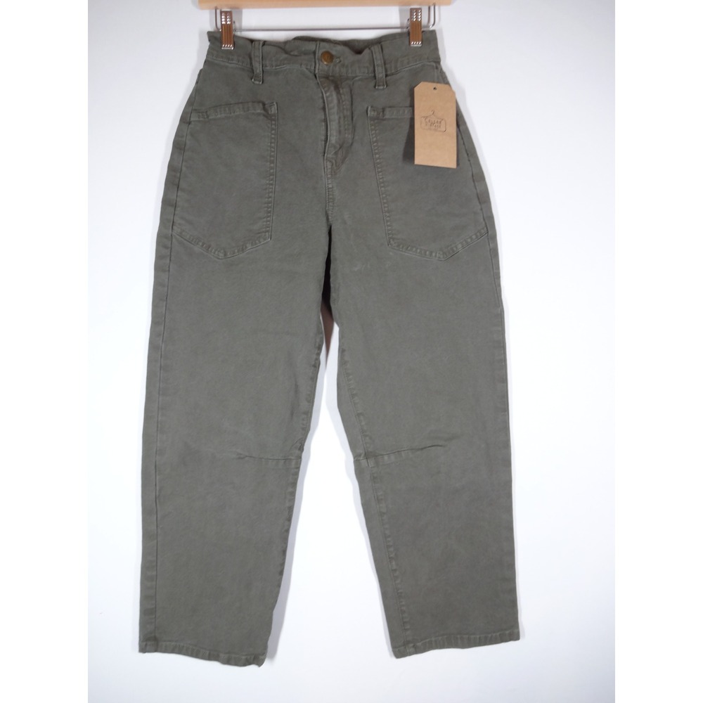 Evereve Barrel Leg Jeans Pants Womens 26 Olive Green High Rise Gorpcore Fall